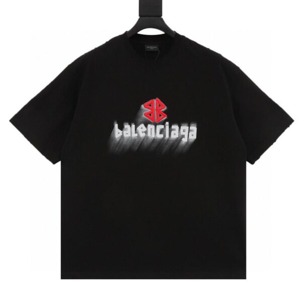 designer,replica,clothing,fake,1:1,lv,luxury,high quality Balenciaga Double B embroidery and 3D ghosting inkjet logo ripped short-sleeved T-shirt (542F)