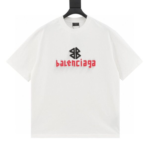 designer,replica,clothing,fake,1:1,lv,luxury,high quality Balenciaga Double B embroidery and 3D ghosting inkjet logo ripped short-sleeved T-shirt (C346)