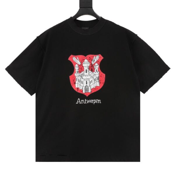 designer,replica,clothing,fake,1:1,lv,luxury,high quality Balenciaga reverse-side castle print ripped short-sleeved T-shirt (852C)