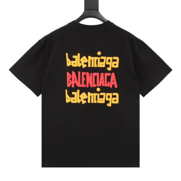 designer,replica,clothing,fake,1:1,lv,luxury,high quality Balenciaga graffiti multi-logo letter foam printed short-sleeved T-shirt (E7FA)