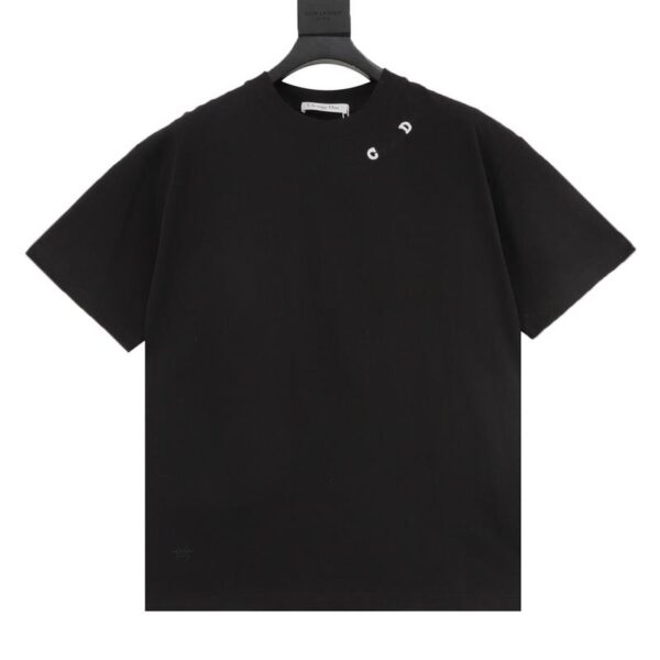 designer,replica,clothing,fake,1:1,lv,luxury,high quality Dior collar CD beaded logo bee embroidered short-sleeved T-shirt (B76A)