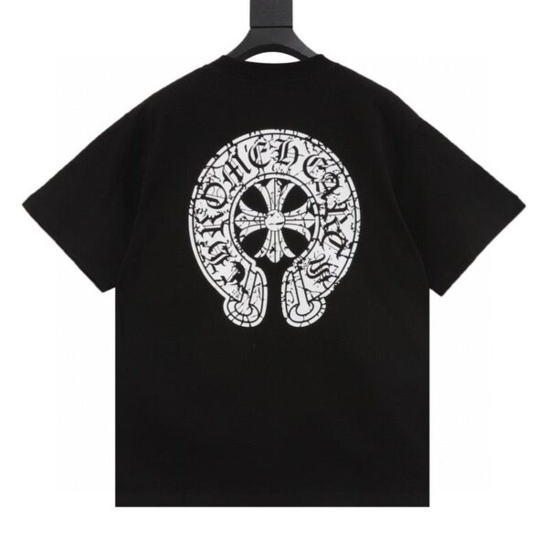 designer,replica,clothing,fake,1:1,lv,luxury,high quality Chrome Hearts back horseshoe crack print short-sleeved T-shirt (5EBE)