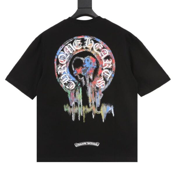 designer,replica,clothing,fake,1:1,lv,luxury,high quality Chrome Hearts ink smudged horseshoe print short-sleeve (237E)