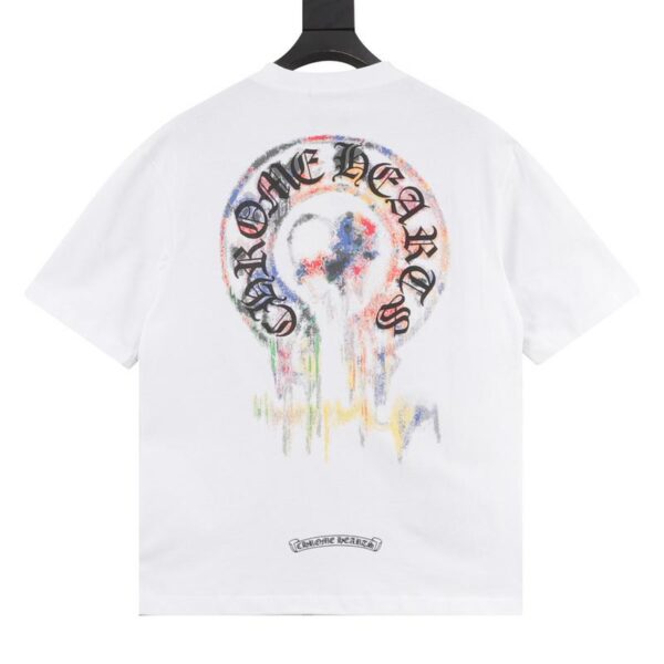 designer,replica,clothing,fake,1:1,lv,luxury,high quality Chrome Hearts ink smudged horseshoe print short-sleeve (8E27)