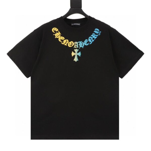 designer,replica,clothing,fake,1:1,lv,luxury,high quality Chrome Hearts gradient foam necklace printed short-sleeved T-shirt (17D5)