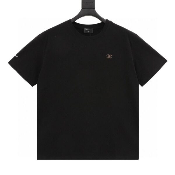 designer,replica,clothing,fake,1:1,lv,luxury,high quality Chanel Xiaoxiang silver metallic soft thread embroidered short-sleeved T-shirt (6FA7)
