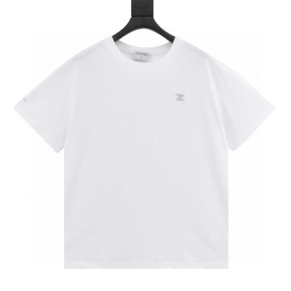 designer,replica,clothing,fake,1:1,lv,luxury,high quality Chanel Xiaoxiang silver metallic soft thread embroidered short-sleeved T-shirt (776B)