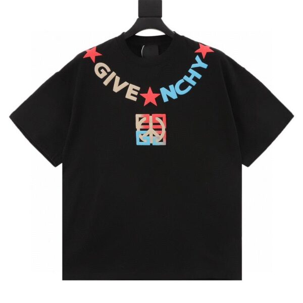 designer,replica,clothing,fake,1:1,lv,luxury,high quality Givenchy neckline logo letter foam printed necklace short-sleeved T-shirt (03CD)