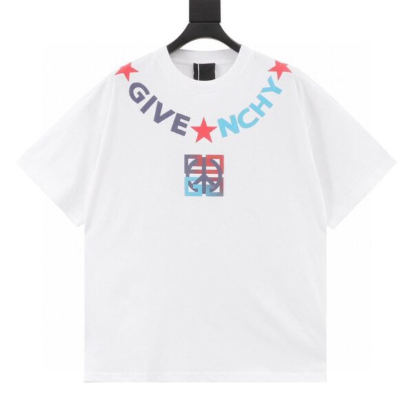 designer,replica,clothing,fake,1:1,lv,luxury,high quality Givenchy neckline logo letter foam printed necklace short-sleeved T-shirt (AF54)