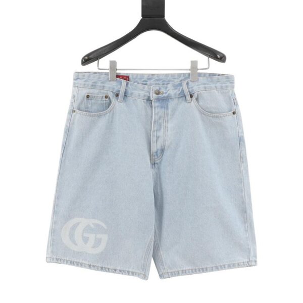 designer,replica,clothing,fake,1:1,lv,luxury,high quality Gucci GUC Double G printed washed blue denim shorts (68A6)
