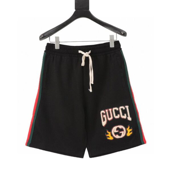 designer,replica,clothing,fake,1:1,lv,luxury,high quality Gucci flame logo terry embroidered letter shorts (F2B4)