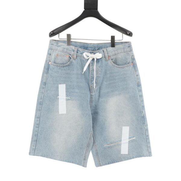 designer,replica,clothing,fake,1:1,lv,luxury,high quality MAISON MARGIELA MM6 Masking Paper White Tape Ripped Denim Shorts (4E0D)