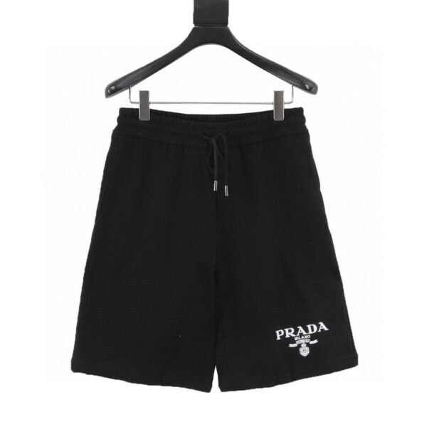 designer,replica,clothing,fake,1:1,lv,luxury,high quality PRADA logo embroidered and metal triangle logo embellished shorts on back pocket (0360)