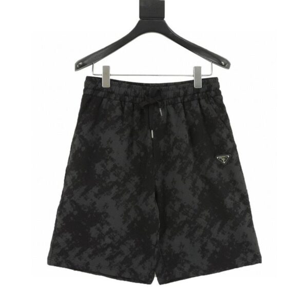 designer,replica,clothing,fake,1:1,lv,luxury,high quality PRADA triangle logo black camouflage shorts (621B)