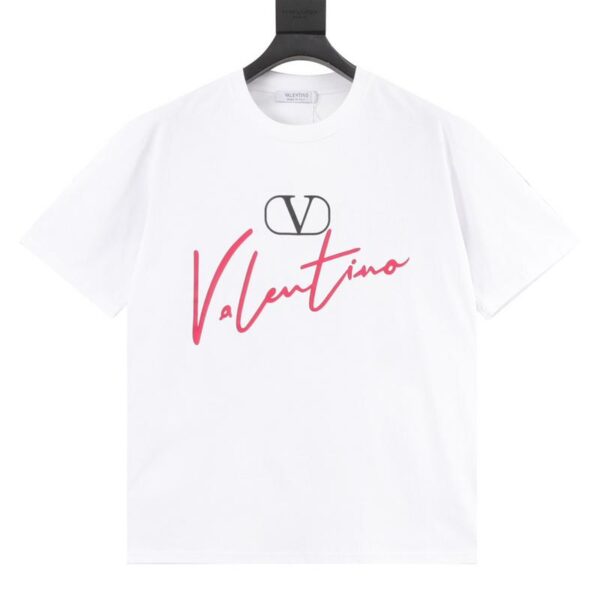designer,replica,clothing,fake,1:1,lv,luxury,high quality Valentino V logo red signature printed short-sleeved T-shirt (6290)