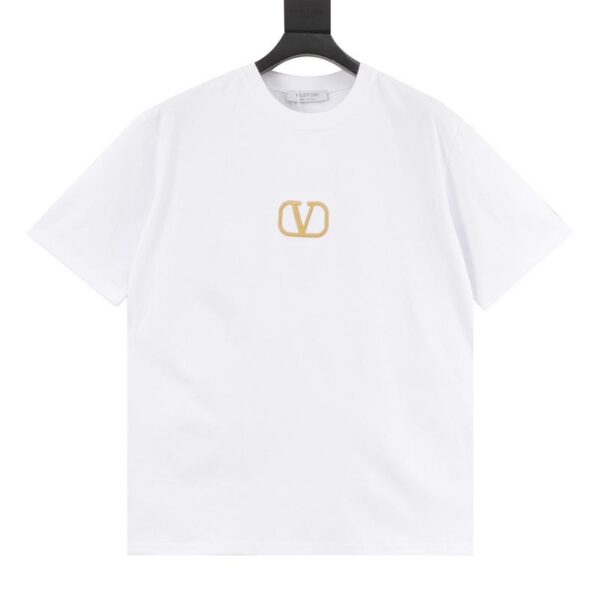 designer,replica,clothing,fake,1:1,lv,luxury,high quality Valentino gold chain embroidered V logo short-sleeved T-shirt (70FA)