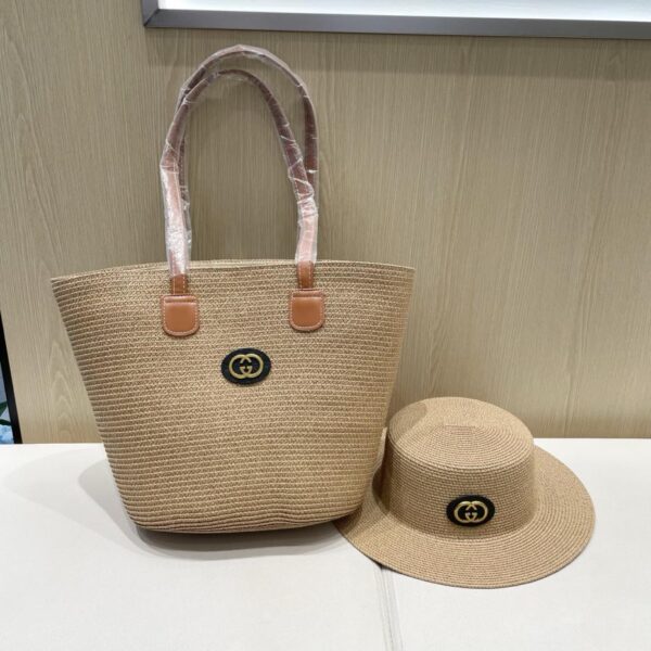 designer,replica,clothing,fake,1:1,lv,luxury,high quality Gucci new two-piece retro tote bag for women Xia Sen straw bag