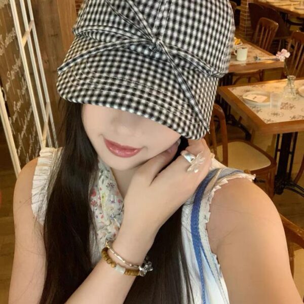 designer,replica,clothing,fake,1:1,lv,luxury,high quality BALENCIAGA Korean plaid baseball hat women’s spring and summer new style