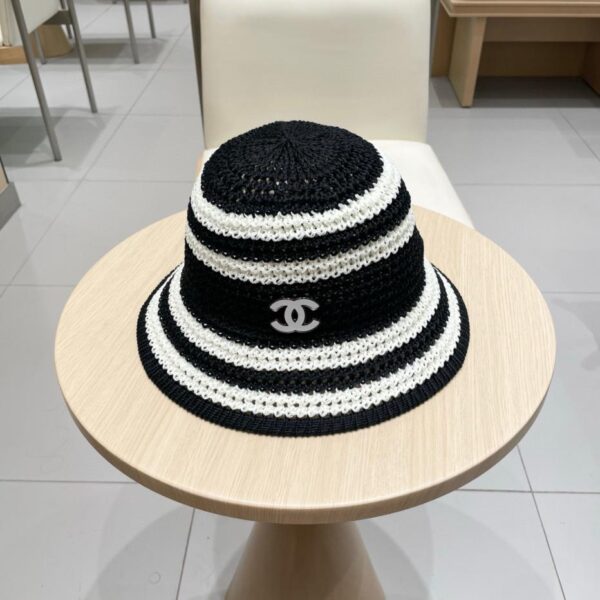designer,replica,clothing,fake,1:1,lv,luxury,high quality Chanel straw contrast striped hollow fisherman hat women’s summer wide brim outdoor sun hat