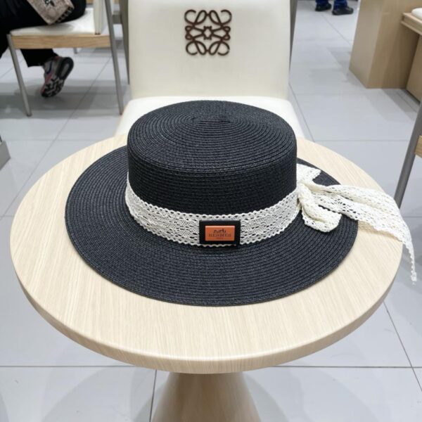 designer,replica,clothing,fake,1:1,lv,luxury,high quality Hermes Lace Straw Hat Women’s Summer Beach Flat Top Sun Hat