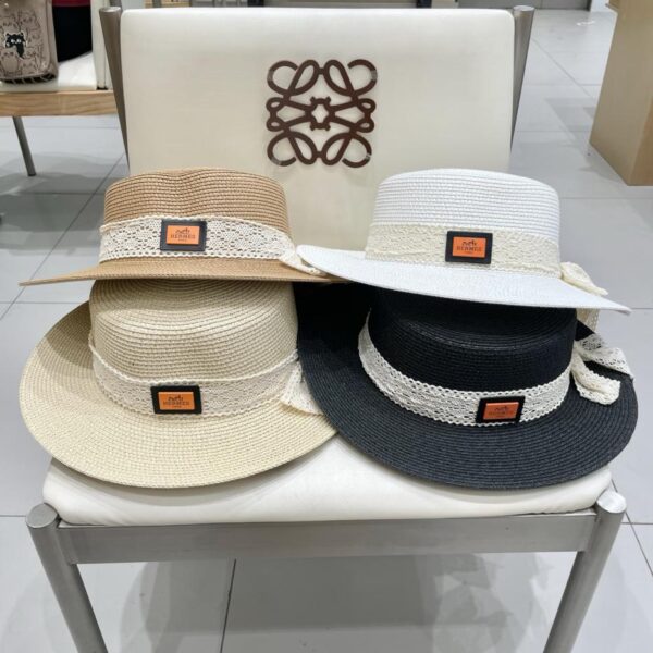 designer,replica,clothing,fake,1:1,lv,luxury,high quality Hermes Lace Straw Hat Women’s Summer Beach Flat Top Sun Hat