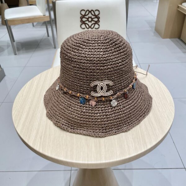designer,replica,clothing,fake,1:1,lv,luxury,high quality Chanel bohemian shell sequined straw bucket hat