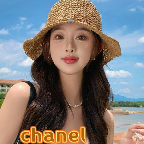 designer,replica,clothing,fake,1:1,lv,luxury,high quality Chanel bohemian shell sequined straw bucket hat