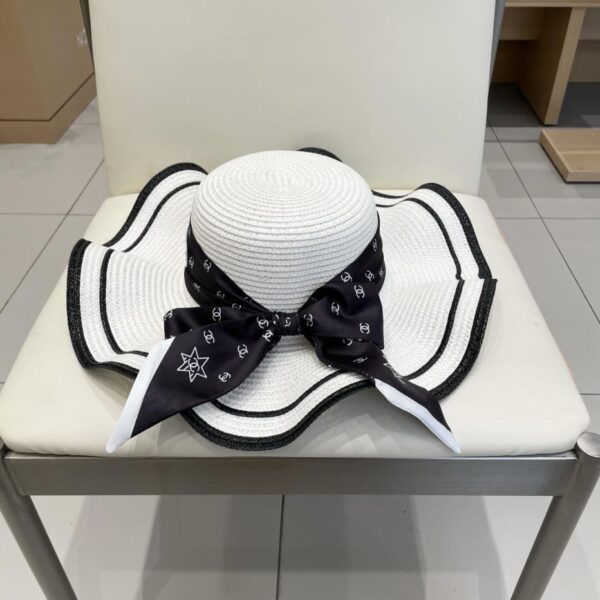 designer,replica,clothing,fake,1:1,lv,luxury,high quality Chanel ribbon straw hat wavy brim sun hat