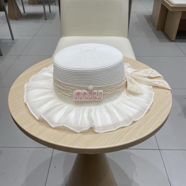 designer,replica,clothing,fake,1:1,lv,luxury,high quality Miu Miu Straw Hat Bow Lace Straw Hat