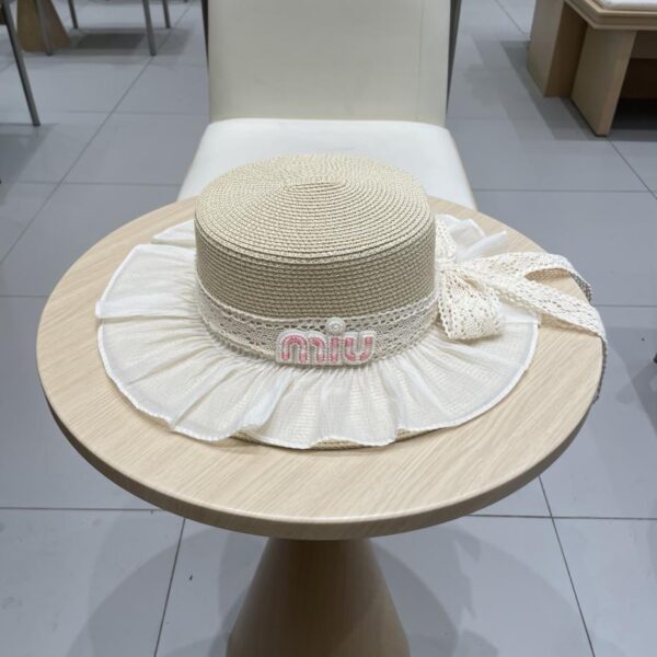 designer,replica,clothing,fake,1:1,lv,luxury,high quality Miu Miu Straw Hat Bow Lace Straw Hat