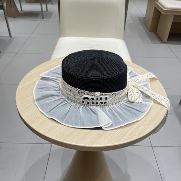 designer,replica,clothing,fake,1:1,lv,luxury,high quality Miu Miu Straw Hat Bow Lace Straw Hat