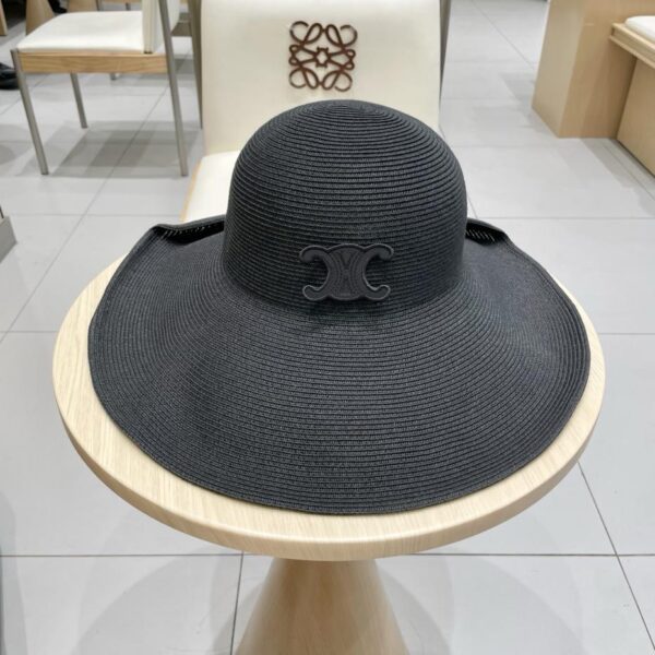 designer,replica,clothing,fake,1:1,lv,luxury,high quality Celine cuffed button big brim straw hat women’s summer foldable sun protection beach hat