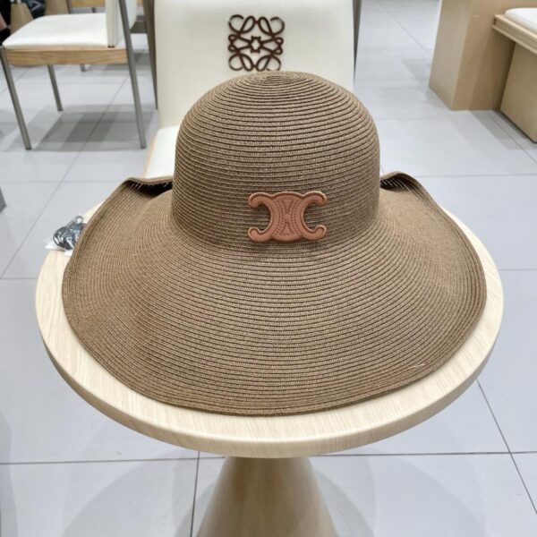designer,replica,clothing,fake,1:1,lv,luxury,high quality Celine cuffed button big brim straw hat women’s summer foldable sun protection beach hat