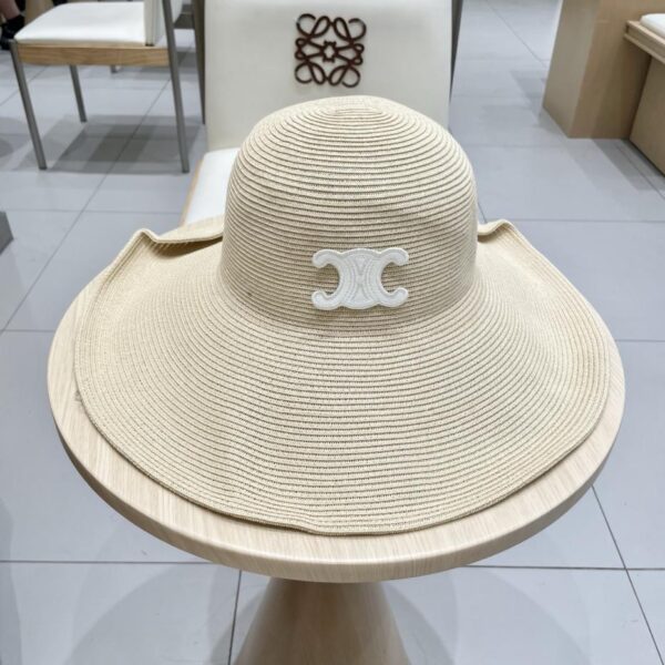 designer,replica,clothing,fake,1:1,lv,luxury,high quality Celine cuffed button big brim straw hat women’s summer foldable sun protection beach hat