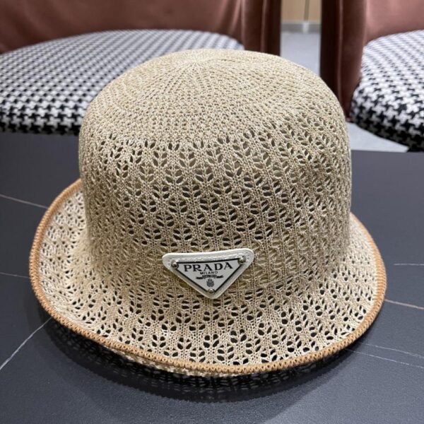 designer,replica,clothing,fake,1:1,lv,luxury,high quality Prada summer Korean style contrasting color fashionable and versatile hollow fisherman hat