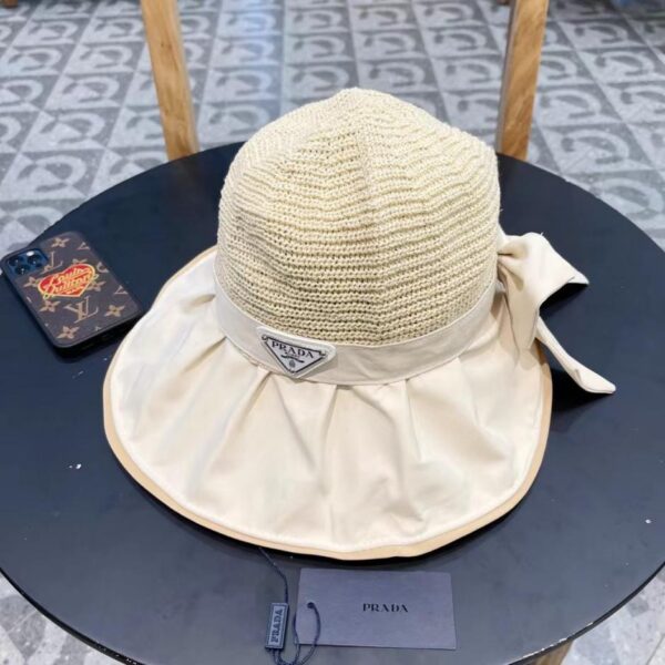 designer,replica,clothing,fake,1:1,lv,luxury,high quality PRADA vinyl hat for women, spring and summer travel anti-UV sun protection hat, big brim bow fisherman hat