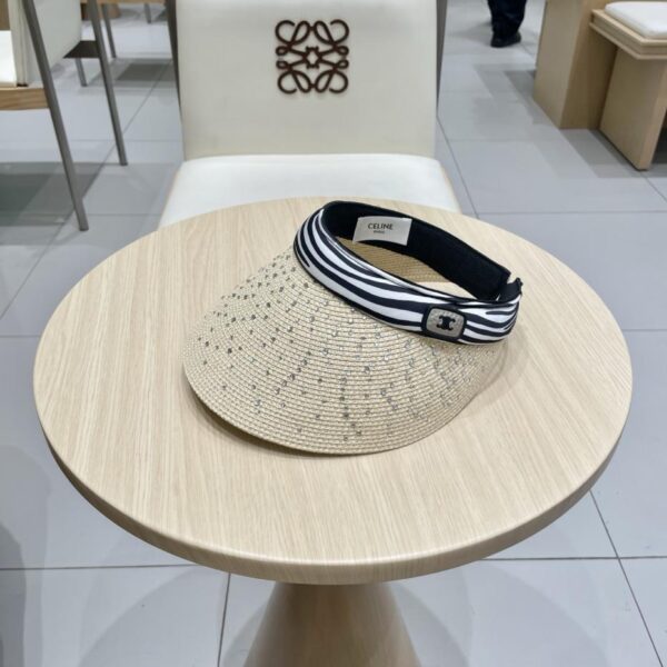 designer,replica,clothing,fake,1:1,lv,luxury,high quality Celine French sunscreen zebra pattern rhinestone empty top hat for women with large brim