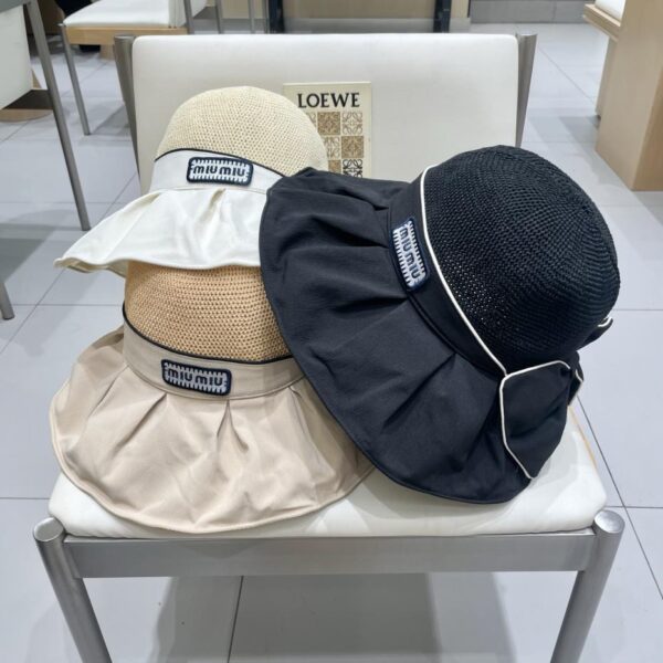 designer,replica,clothing,fake,1:1,lv,luxury,high quality Miu Miu Summer Bow UV Protection Bucket Hat