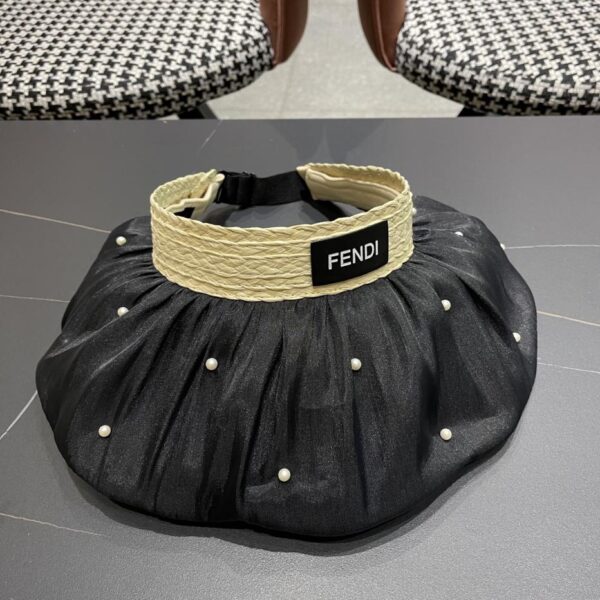 designer,replica,clothing,fake,1:1,lv,luxury,high quality Fendi Korean style large brim sun hat for women with pearls hollow top hat