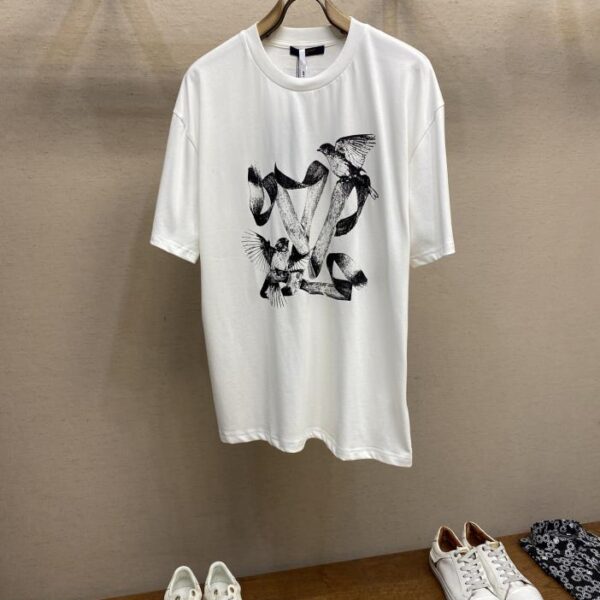 designer,replica,clothing,fake,1:1,lv,luxury,high quality Louis Vuitton LU white dove pattern printed short-sleeve