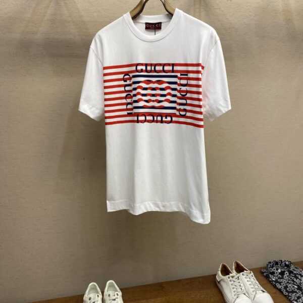 designer,replica,clothing,fake,1:1,lv,luxury,high quality Gucci Red Wave Print Round Neck Short Sleeve