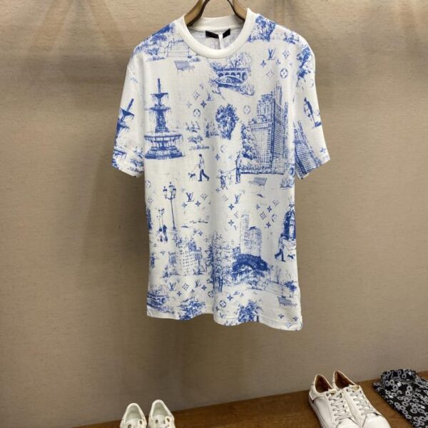 designer,replica,clothing,fake,1:1,lv,luxury,high quality Louis Vuitton dog walking print T-shirt
