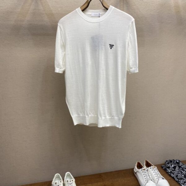designer,replica,clothing,fake,1:1,lv,luxury,high quality Prada classic LOGO embroidered wool crew neck short sleeves