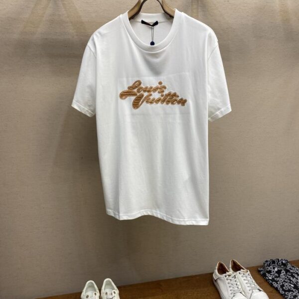designer,replica,clothing,fake,1:1,lv,luxury,high quality Louis Vuitton New Arrival Gold Embroidered Short Sleeve T-Shirt