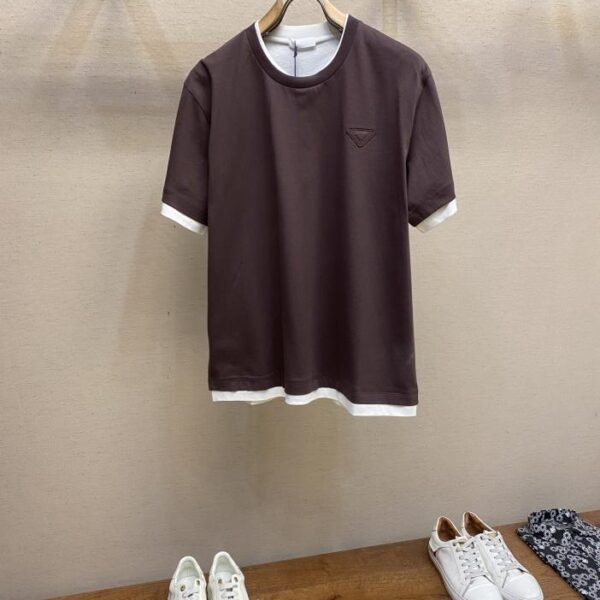 designer,replica,clothing,fake,1:1,lv,luxury,high quality Prada This patchwork fake two-layer cotton T-shirt