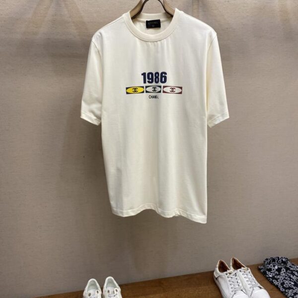designer,replica,clothing,fake,1:1,lv,luxury,high quality CHANEL vintage style high-end letter beige short-sleeved T-shirt