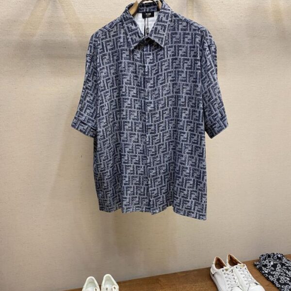 designer,replica,clothing,fake,1:1,lv,luxury,high quality Fendi blue topstitched FF shirt