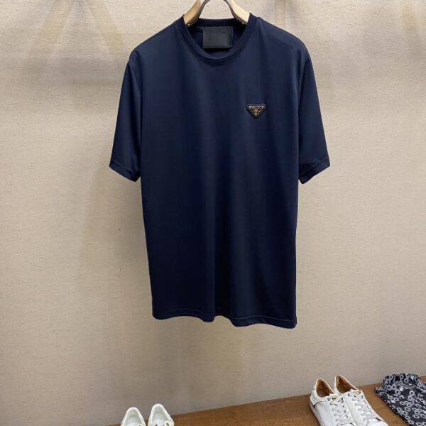 designer,replica,clothing,fake,1:1,lv,luxury,high quality Prada Summer New Navy Blue Triangle Logo Classic Short Sleeve T-shirt