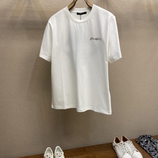 designer,replica,clothing,fake,1:1,lv,luxury,high quality Louis Vuitton Pharrell joint series fantasy gradient rhinestone embroidered four-leaf clover short-sleeved T-shirt