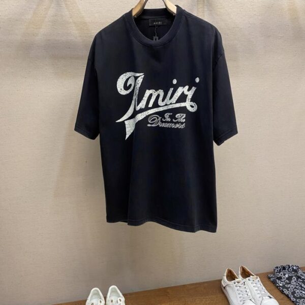 designer,replica,clothing,fake,1:1,lv,luxury,high quality AMIRI new heavy washed old cotton round neck short sleeves printed LOGO loose version unisex